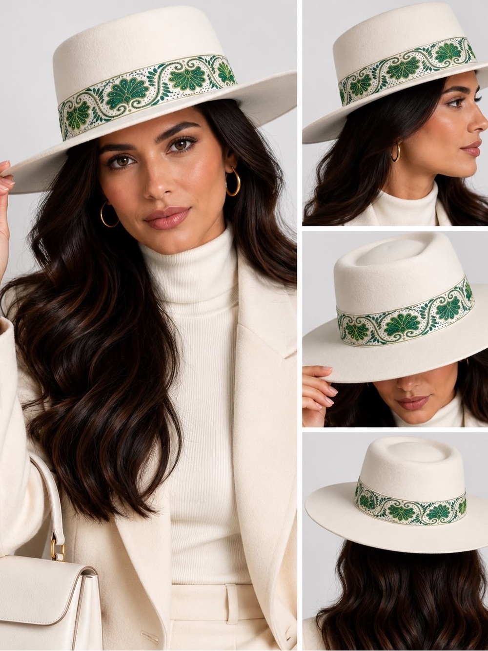 Lack Of Color Ivory Fedora with Green Embroidered Band XXL